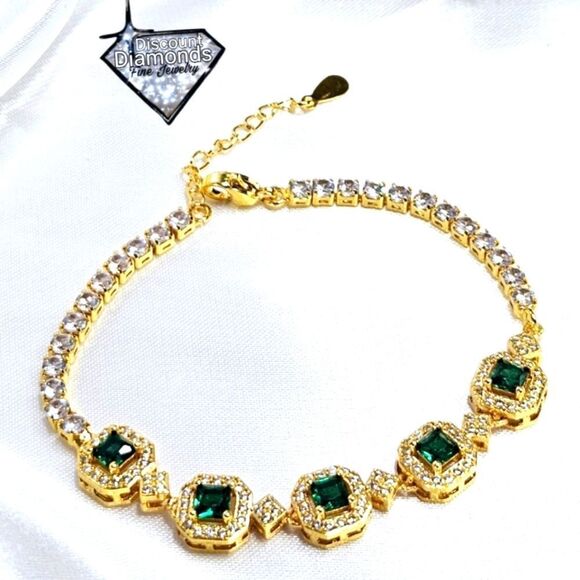 Green & White Topaz Tennis Bracelet on Platinum - Stamped PT 950 18K Gold - Picture 8 of 10
